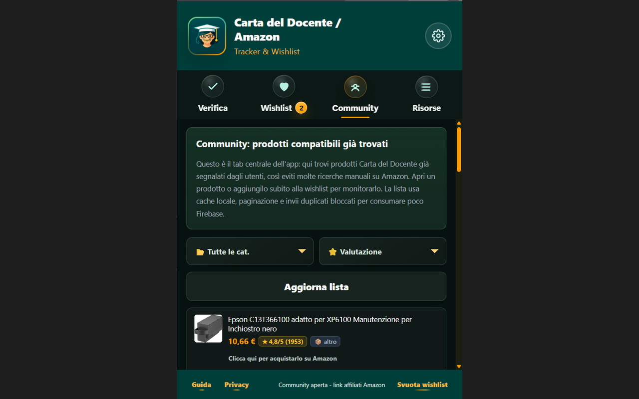 Screenshot della Community prodotti compatibili