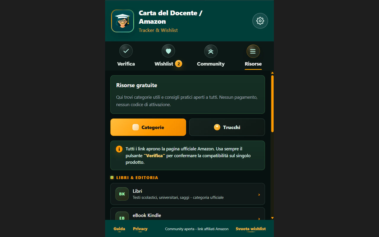 Screenshot tab Risorse